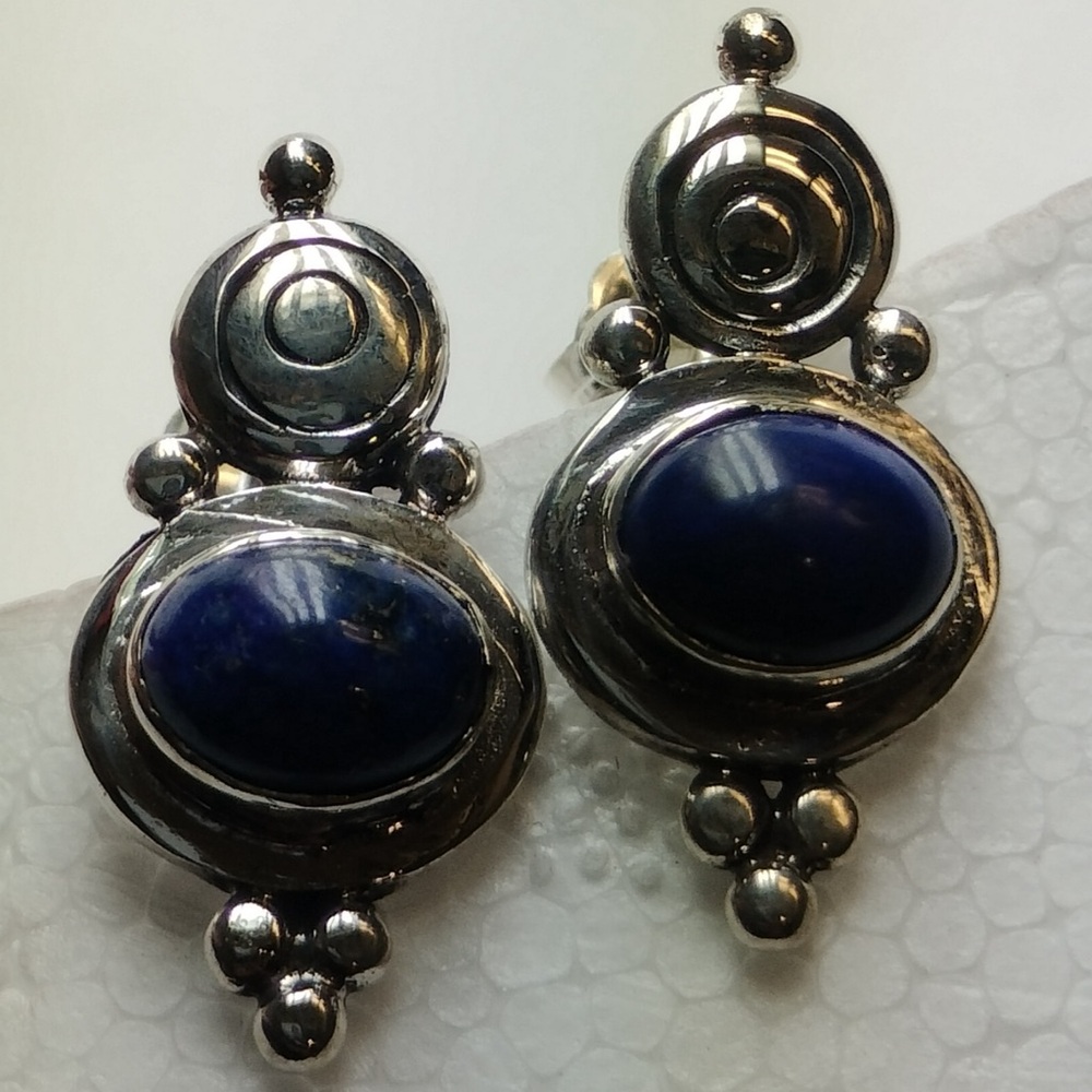 Sterling Silver Oval Lapis Earrings